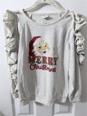 Girls Size Small Dash Of Glitter Christmas Sweater Ruffle Sleeves